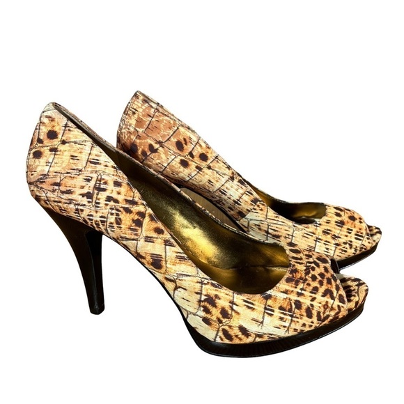 Nine West sz 8 Danee peeptoe leopard croc print platform pumps - Picture 4 of 13
